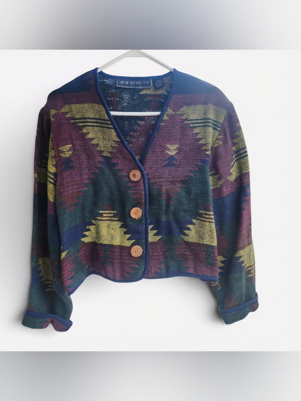 VTG New Identity Southwest Tapestry Knit Cardigan 100% Cotton Large Geometric